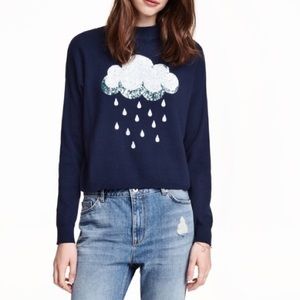 H&M divided Sequin Cloud Sweater blue NWT Large